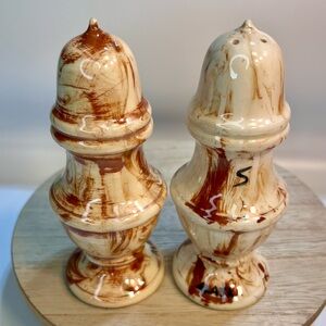 Vintage Alaska Pottery Clay Salt & Pepper Shakers Marbled Handmade